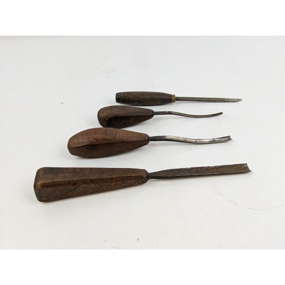Vintage Buck Brothers Tools Wood Carving Chisel Set Of 4 Wood Handle - Picture 3 of 8